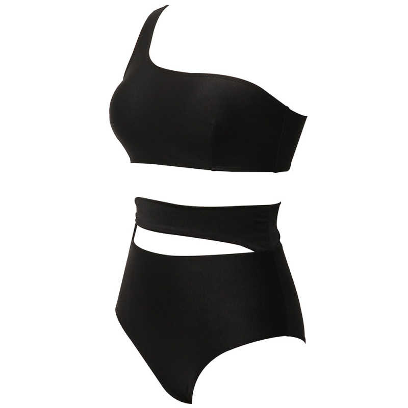 Black One Shoulder Tie Waist Bikini Swimwear TQK610297-2