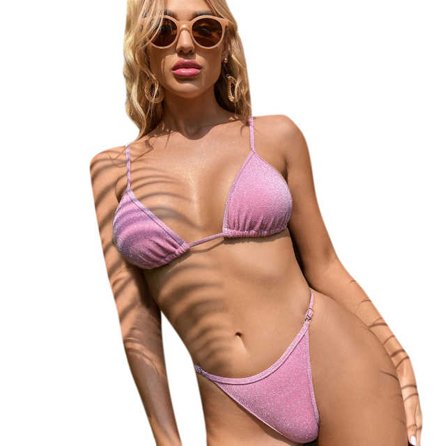 Light Pink Glitter Yarn Two-piece Bikini Set TQK610202-39