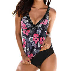 Red Floral Print Tankini Swimsuit TQS610021-3