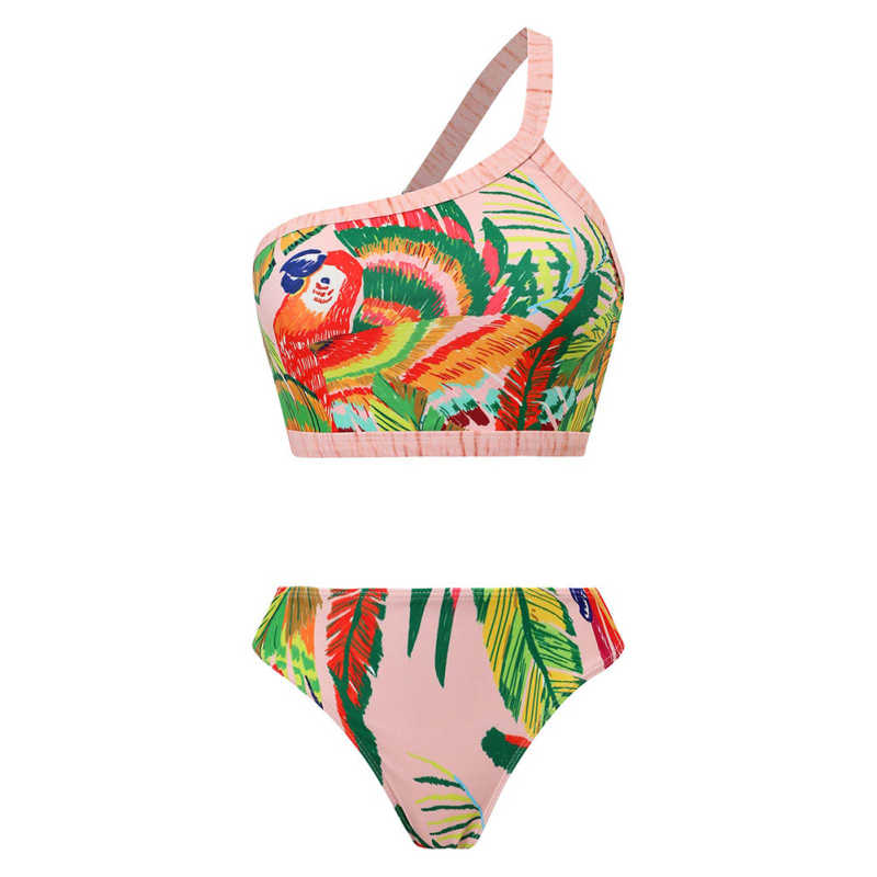 Mandarin Duck Print One Shoulder Bikini Set TQX610022-10