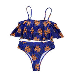 Blue Floral Print Two-Piece Bikini Set TQK610155-5