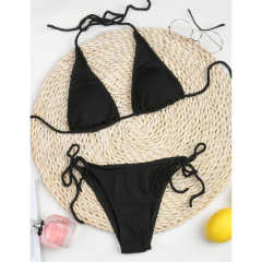 Black Solid Triangle Bikini Set TQK610265-2