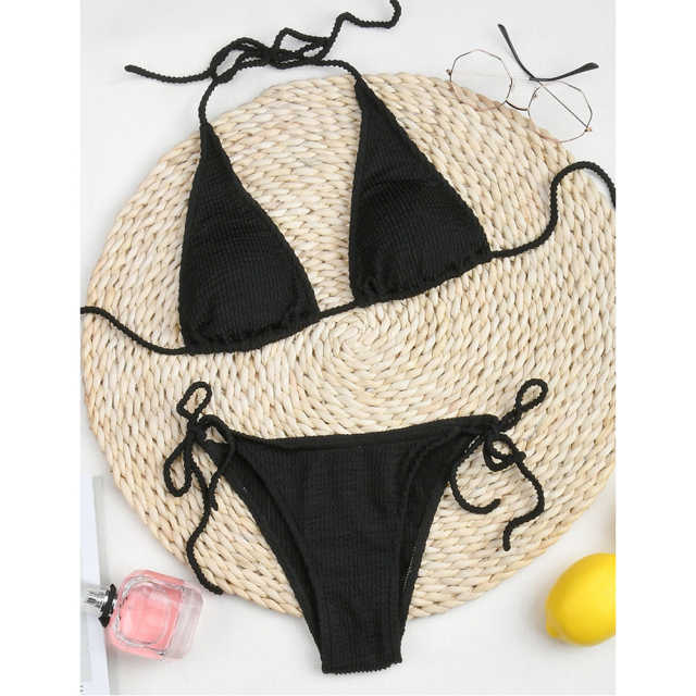 Black Solid Triangle Bikini Set TQK610265-2