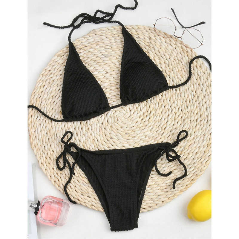 Black Solid Triangle Bikini Set TQK610265-2