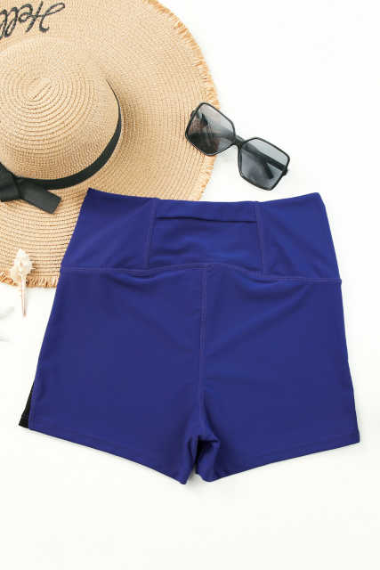 Blue Mesh Cutout Patchwork Swim Shorts LC472303-5