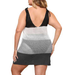 Gray Color Block V Neck Plus Size Beach Cover TQK311423-11