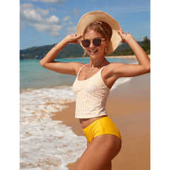 Yellow Striped Open Back Tankini Swimsuit TQK610317-7
