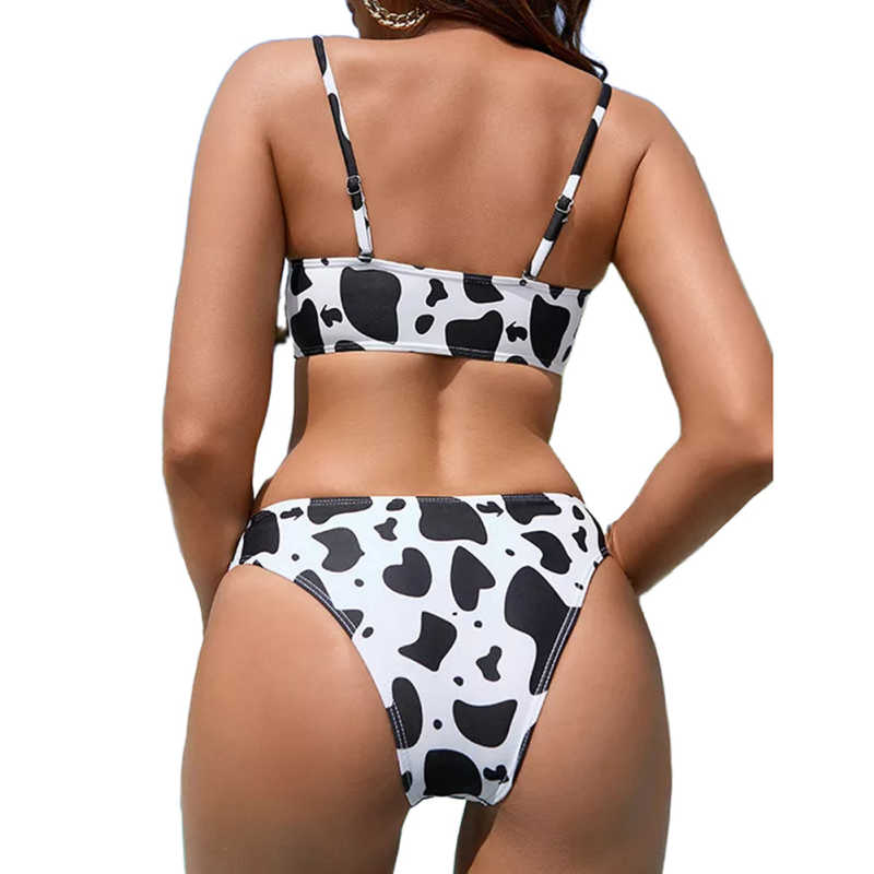 Cow Print Crop Top with Shorts 3pcs Swimsuit TQX610009-37