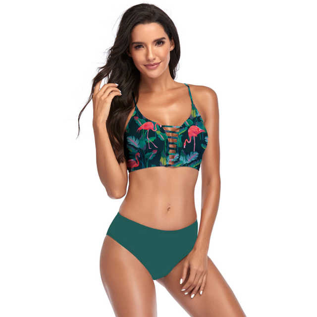 Flamingo Dark Green Hollow Out Bikini Set TQK610188-36