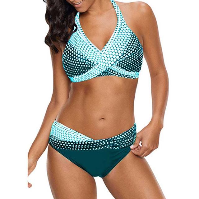 Dark Green Push-up Halter Bikini Set TQK610112-36