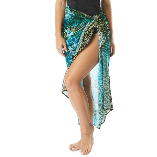 Green Print Chiffon Beach Wrap Skirt TQK650083-9
