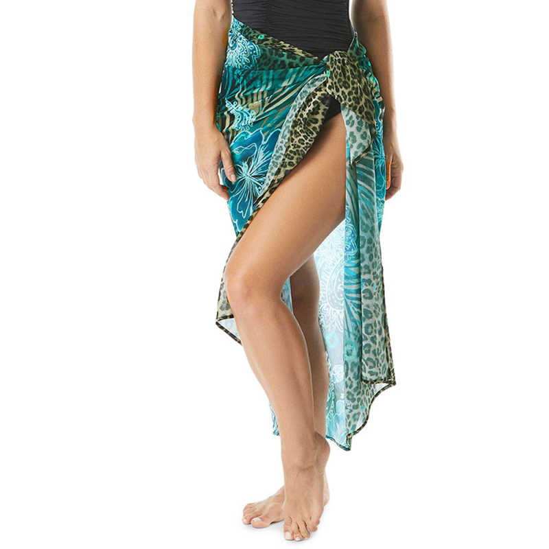 Green Print Chiffon Beach Wrap Skirt TQK650083-9
