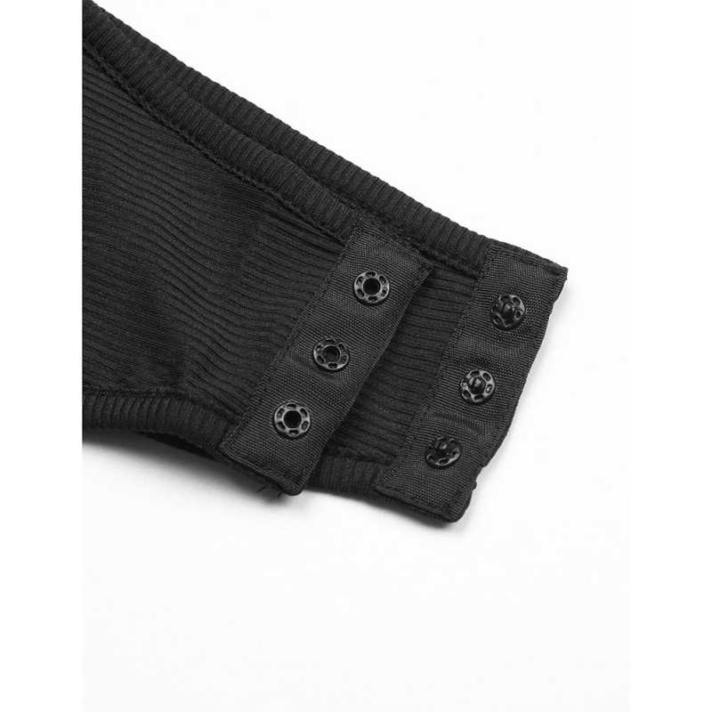Black Rib Asymetrical Slim Fit Long Sleeve Bodysuit TQV220135-2