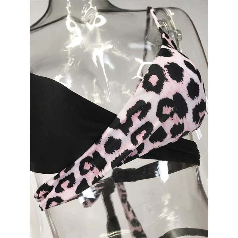 Leopard Printed Splice Black Cut-out Bikini Set TQK610259-20