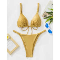 Yellow Braided Rope Triangle Bikini Set TQK610280-7