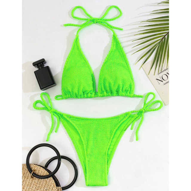 Fluorescent Green Solid Triangle Bikini Set TQK610265-57