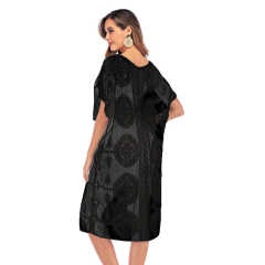 Black Mesh Embroidery Beach Cover up TQK650035-2
