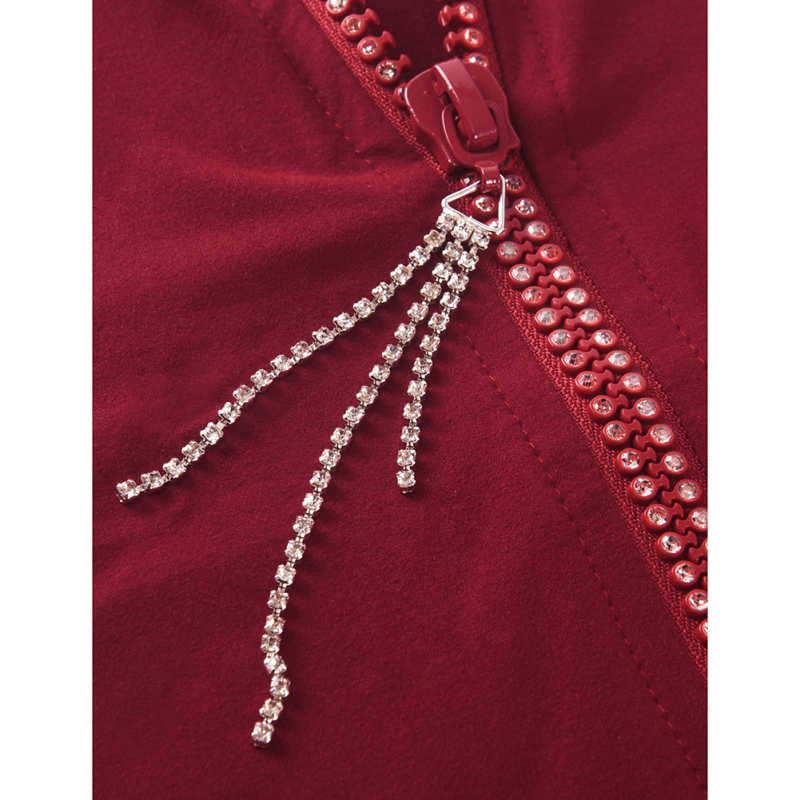 Red Diamond Tassel Zipper Sleeveless Bodysuit TQV250001-3