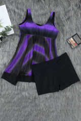 Purple Tie Dye Ombre Swimdress Tankini Set LC411706-8