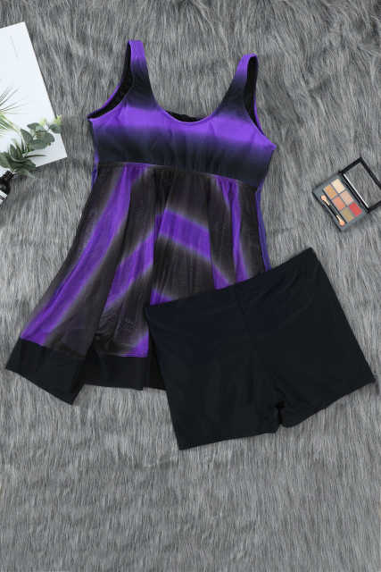 Purple Tie Dye Ombre Swimdress Tankini Set LC411706-8