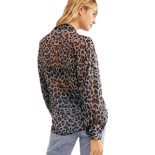 Gray Leopart Print Bowknot Cardigan Chiffon Cover Up TQK650053-11