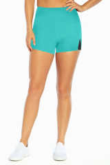 Green Mesh Cutout Patchwork Swim Shorts LC472303-9
