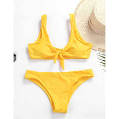Yellow Solid Front Tie Bikini Swimwear TQK610307-7