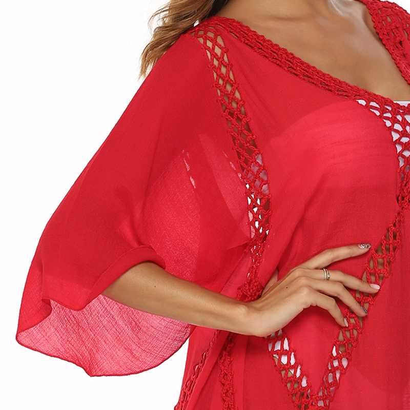 Red Hollow Out Tassel Beach Cover up GJZ00205-3