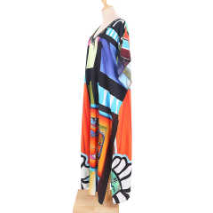 Black Graffiti Loose Beach Kimono Dress TQK650096-11