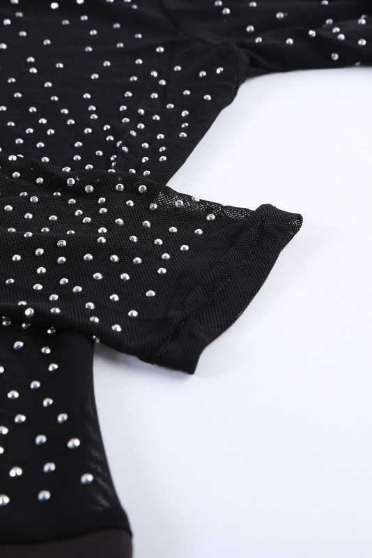 Black Mesh Silver Studded Mock Neck Bodysuit LC32211-2