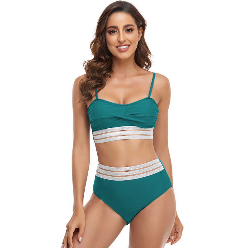 Aquamarine Twist Front Splicing 2pcs Bikini Set TQK610271-45