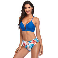 Floral Blue Hollow Out Bikini Set TQK610188-5