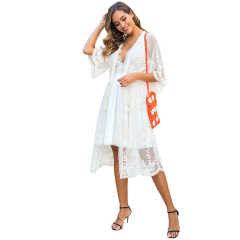 Apricot Floral Print Mesh Embroidery Cover up TQK650036-18