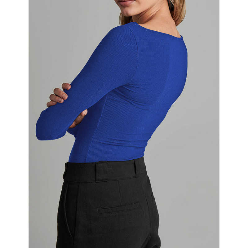 Royal Blue Ribbed Cut-out Long Sleeve Bodysuit TQV220110-62