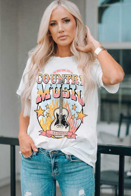 White COUNTRY MUSIC NASHVILLE Graphic Tee LC25220128-1
