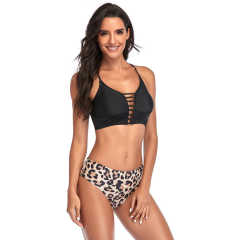 Leopard Black Hollow Out Bikini Set TQK610188-2