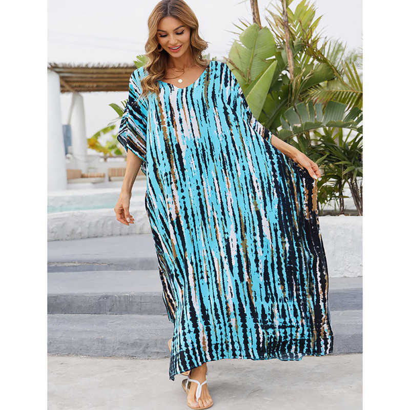 Aquamarine Tie Dye Loose Kimono Beach Cover TQK650092-45