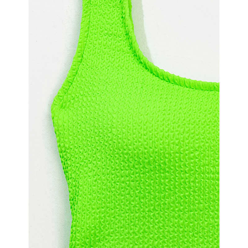 Fluorescent Green Solid One Piece Swimsuit TQK620141-57