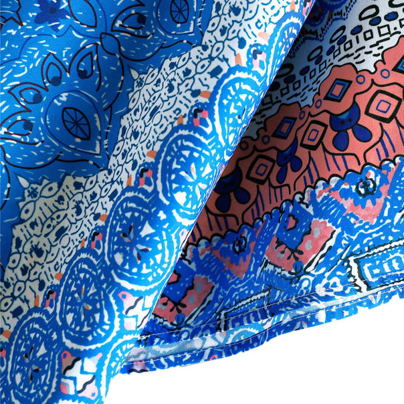 Blue Bohemia Print Long Kimono Beach Cover Up TQK650080-5