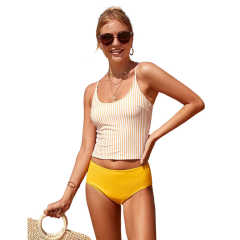Yellow Striped Open Back Tankini Swimsuit TQK610317-7