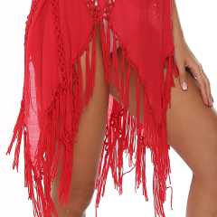 Red Hollow Out Tassel Beach Cover up GJZ00205-3