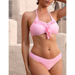 Pink Fringed Halter Two Pieces Bikini Set TQX610012-10