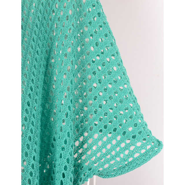 Blue Hollw-out Colorblock Hem V Neck Beach Cover TQX650055-5