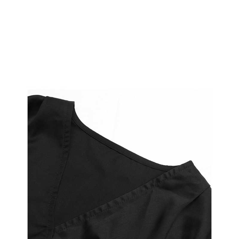 Black V Neck Wrap Long Sleeve Bodysuit TQV220137-2