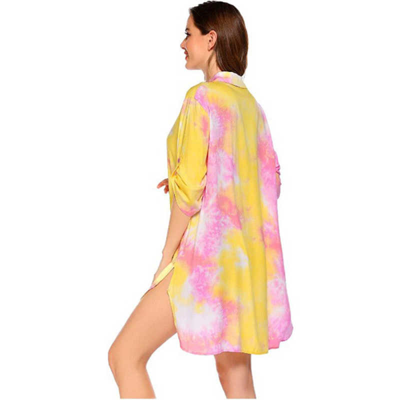 Yellow Print Shirt Style Beach Cover Dress TQK650072-7