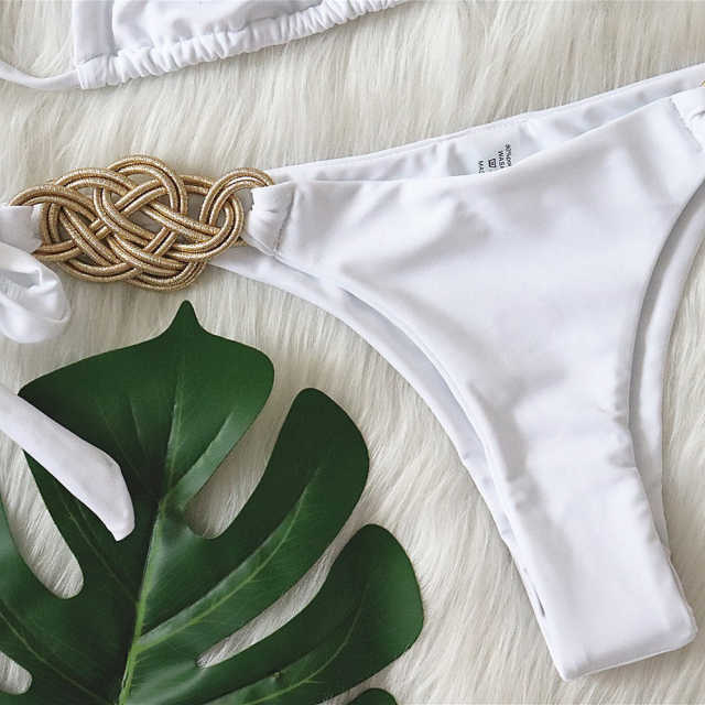 White Knit Handmade Halter 2pcs Bikini Swimsuit TQK610327-1