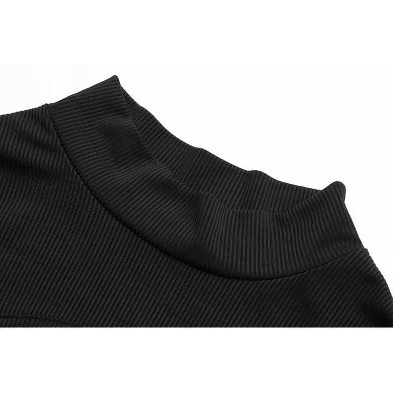 Black Mock Neck Cut-out Ribbed Long Sleeve Bodysuit TQV220133-2