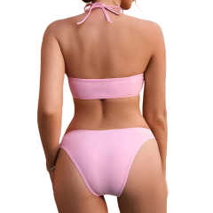 Pink Fringed Halter Two Pieces Bikini Set TQX610012-10