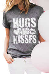 Gray HUGS AND KISSES Valentines Graphic Print Tee LC25219491-11