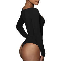 Black Square Neck Long Sleeve Bodysuit TQK550262-2